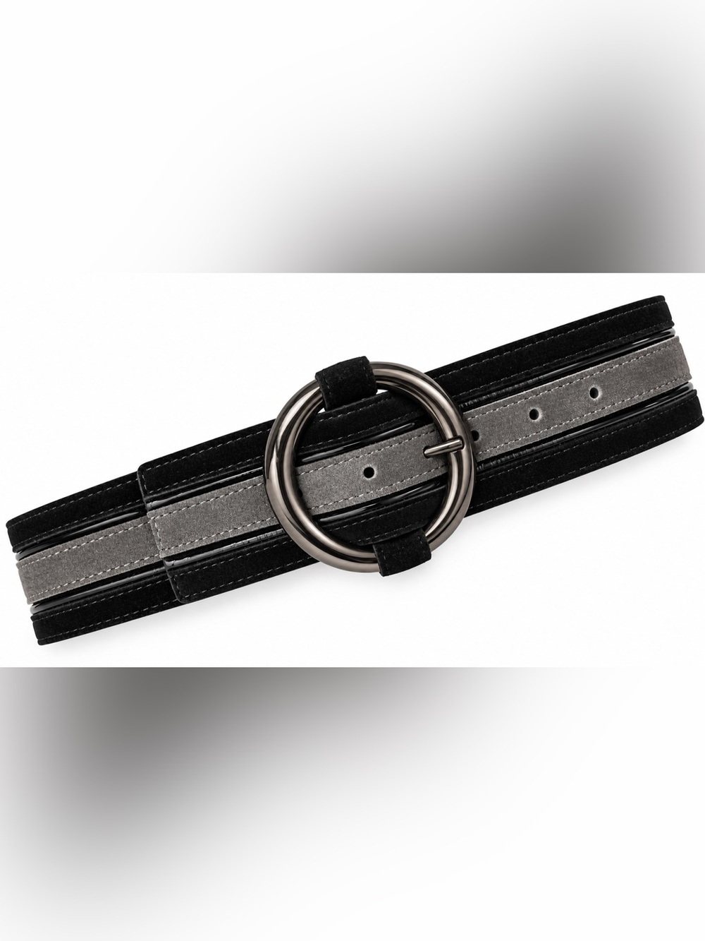 White House Black Market Black Leather Belt Small Double Strap Round Buckle WHBM